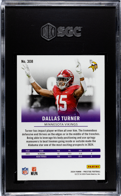 2024 Panini Prestige Dallas Turner #308 Xtra Points Premium Platinum /10 SGC 9.5