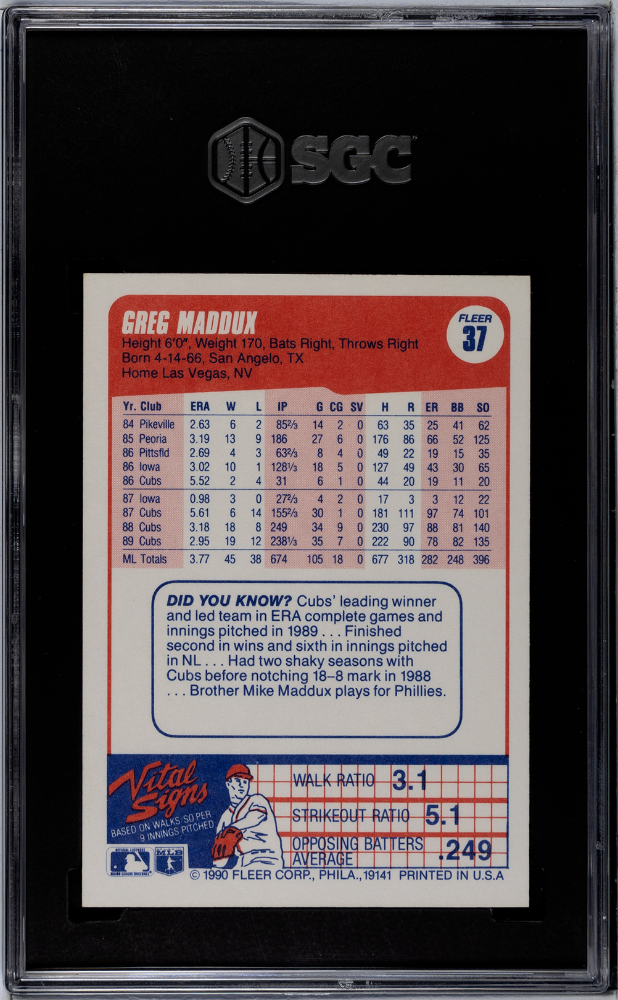 1990 Fleer Greg Maddux #37 SGC 7