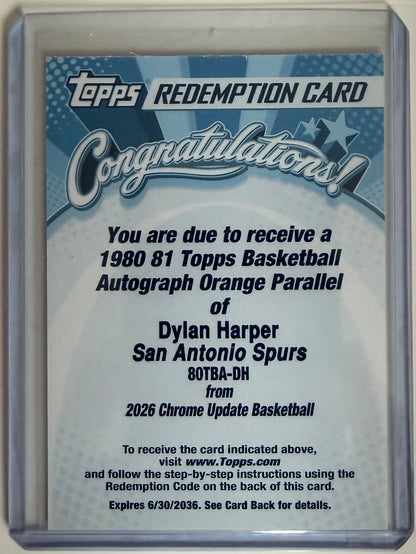 2026 Topps Chrome Update Dylan Harper 1980 81 Orange Auto /25 RC Redemption